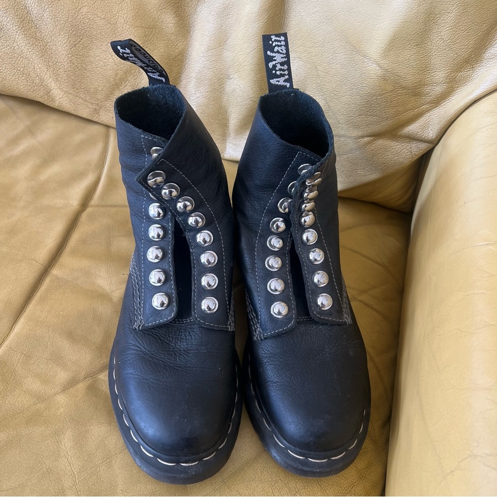 Dr Martens Black Leather Boots with Silver Accents - Picture 4 of 8